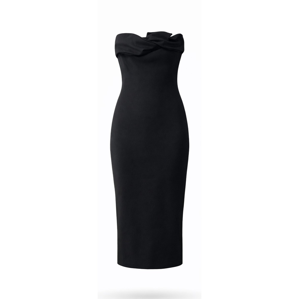 Black Strapless Bodycon Midi Dress Evening Party Formal Black Tie Dress Woman 10